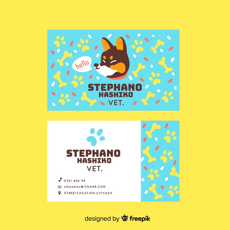 Vector gratuito plantilla de tarjeta de visita de carácter animal kawaii