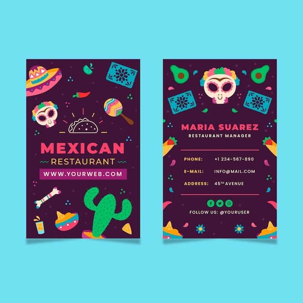 Vector gratuito plantilla de tarjeta de visita de comida mexicana