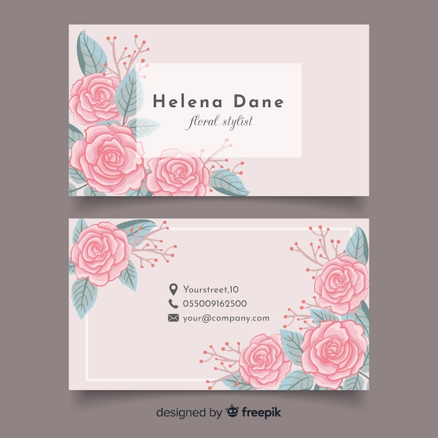 Vector gratuito plantilla de tarjeta de visita dibujada de estilo floral