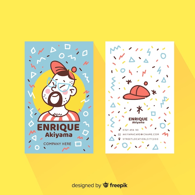 Vector gratuito plantilla de tarjeta de visita dibujada en estilo kawaii