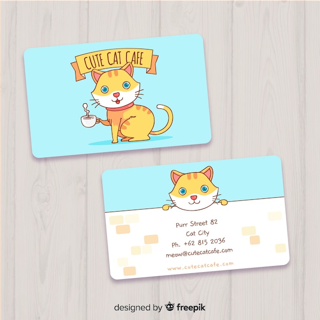 Plantilla de tarjeta de visita dibujada en estilo kawaii