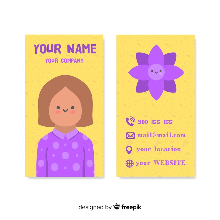 Vector gratuito plantilla de tarjeta de visita dibujada en estilo kawaii