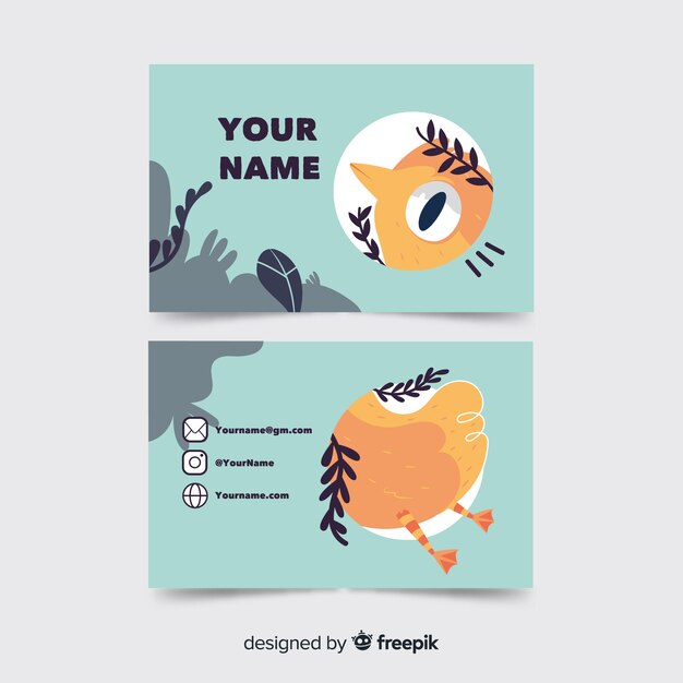 Plantilla de tarjeta de visita dibujada de estilo kawaii