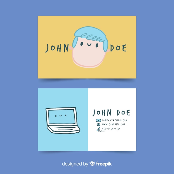 Vector gratuito plantilla de tarjeta de visita dibujada de estilo kawaii