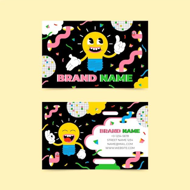 Plantilla de tarjeta de visita de dibujos animados de moda dibujada a mano