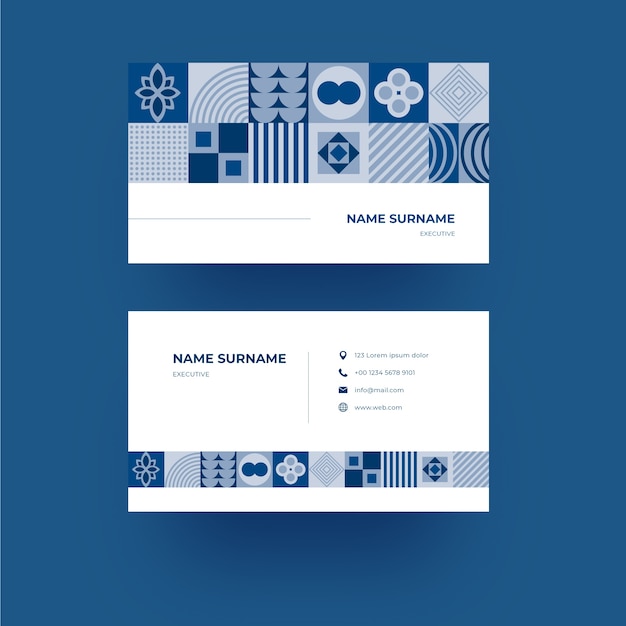 Plantilla de tarjeta de visita con diseño abstracto clásico azul formas