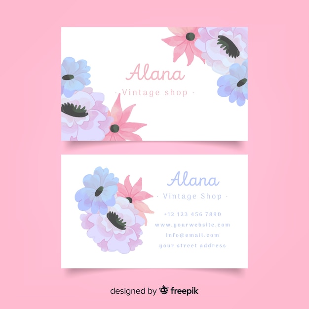 Vector gratuito plantilla de tarjeta de visita floral en acuarela