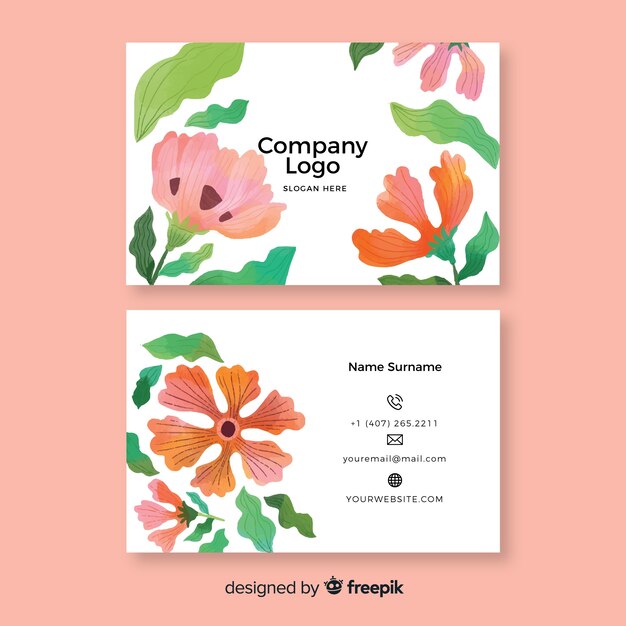 Vector gratuito plantilla de tarjeta de visita floral acuarela