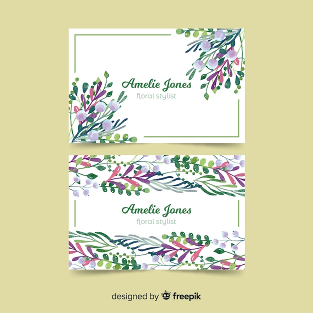 Vector gratuito plantilla de tarjeta de visita floral en acuarela