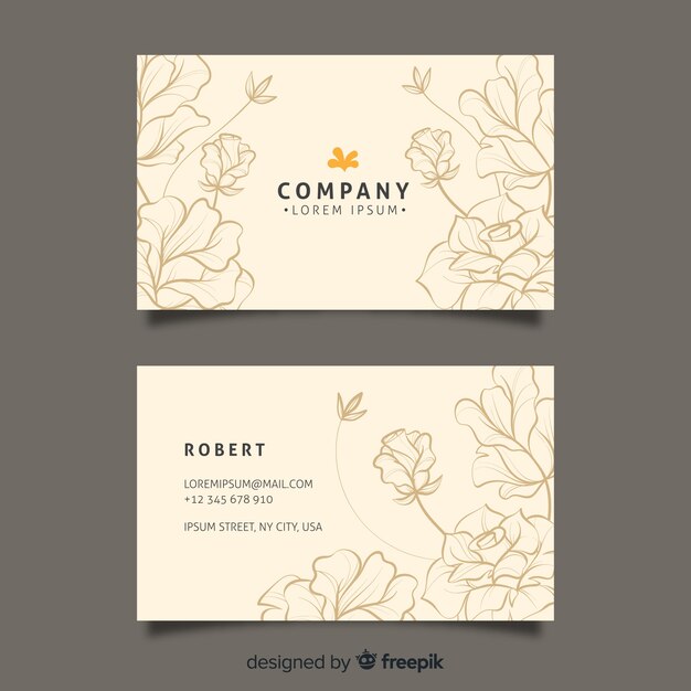 Plantilla de tarjeta de visita floral dibujada a mano