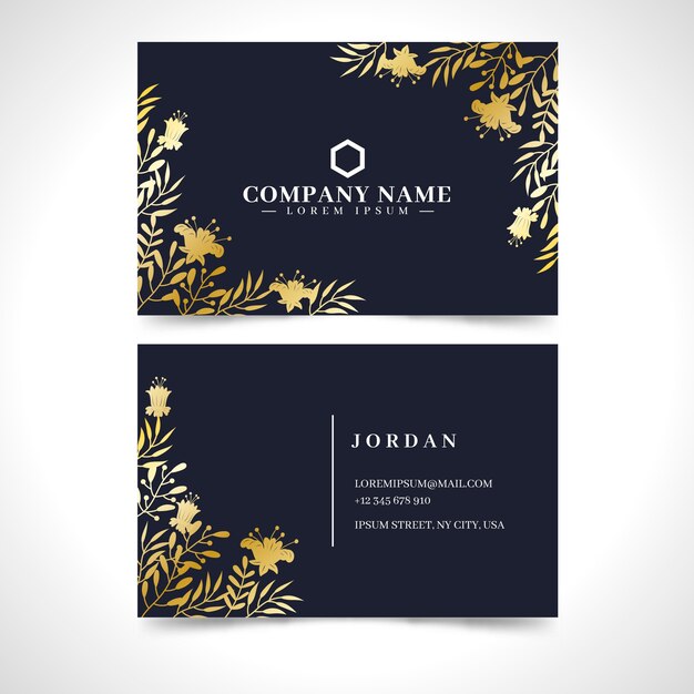 Plantilla de tarjeta de visita floral dorada