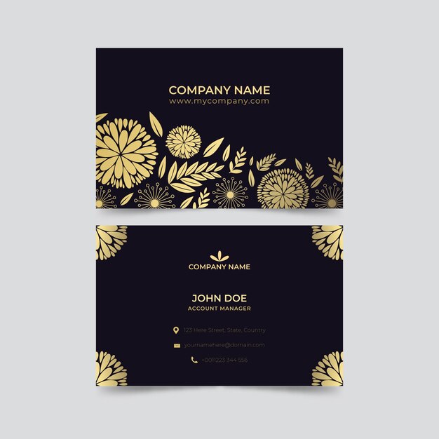 Plantilla de tarjeta de visita floral dorada
