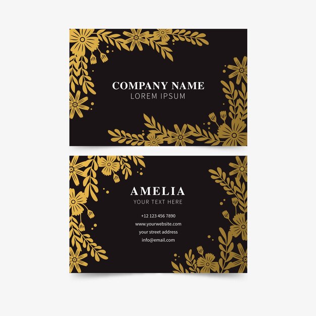 Plantilla de tarjeta de visita floral dorada