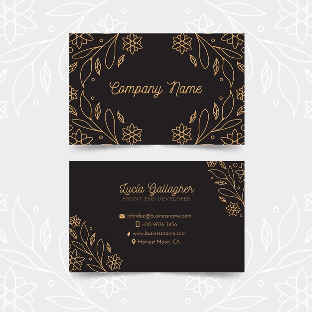 Plantilla de tarjeta de visita floral dorada