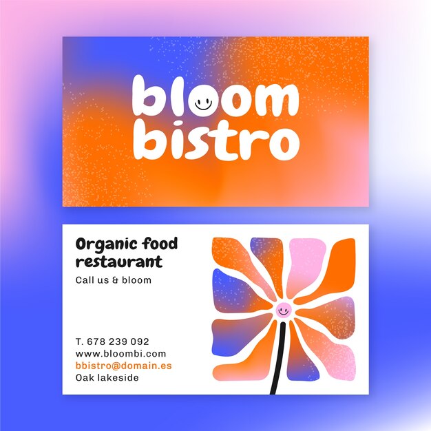 Plantilla de tarjeta de visita de gradiente colorido con flor