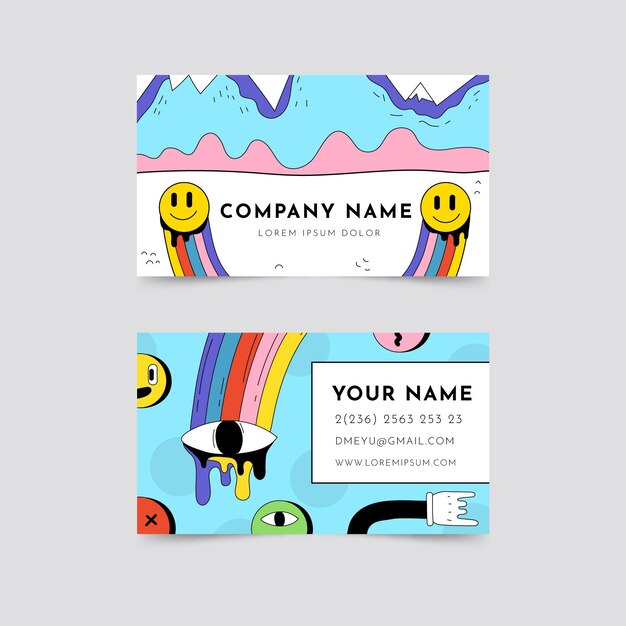 Plantilla de tarjeta de visita horizontal de dibujos animados de moda dibujados a mano
