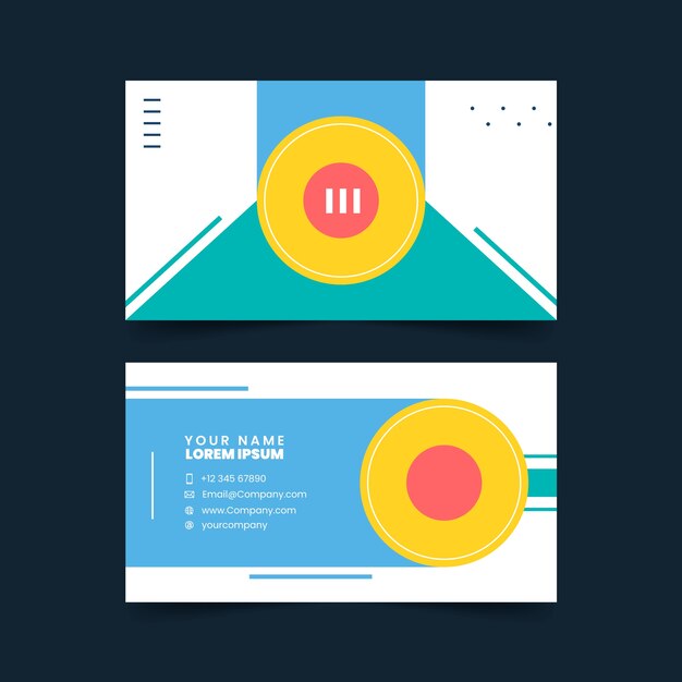 Plantilla de tarjeta de visita horizontal de doble cara geométrica plana
