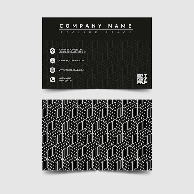 Plantilla de tarjeta de visita horizontal de doble cara monocromática geométrica plana