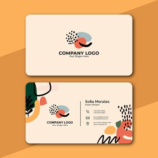 Plantilla de tarjeta de visita horizontal de formas abstractas dibujadas a mano