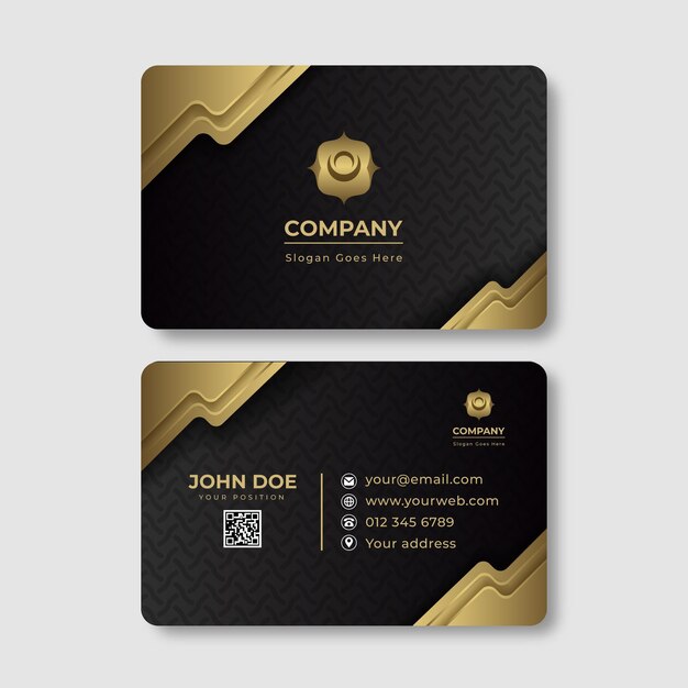 Plantilla de tarjeta de visita horizontal de lujo dorado degradado