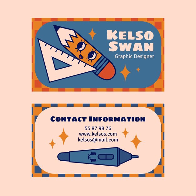 Plantilla de tarjeta de visita horizontal de marca retro dibujada a mano