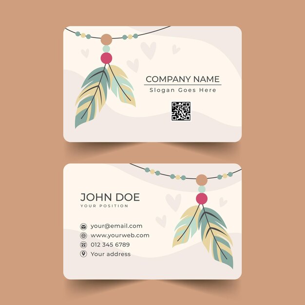 Plantilla de tarjeta de visita horizontal plana boho