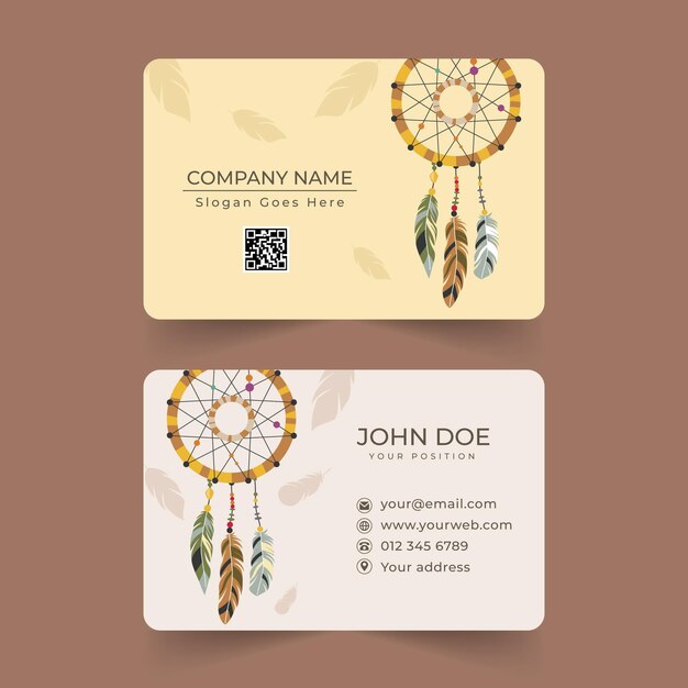 Plantilla de tarjeta de visita horizontal plana boho