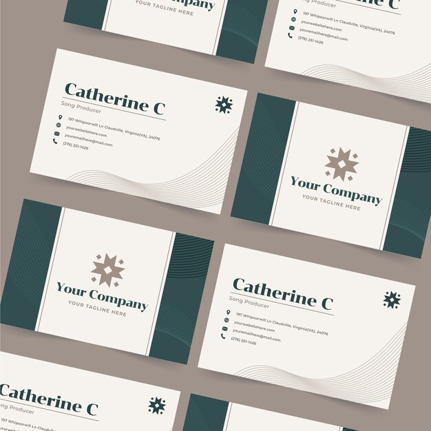 Plantilla de tarjeta de visita horizontal plana elegante de doble cara