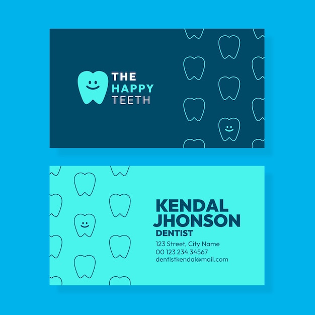 Vector gratuito plantilla de tarjeta de visita horizontal plana para negocio de clínica dental