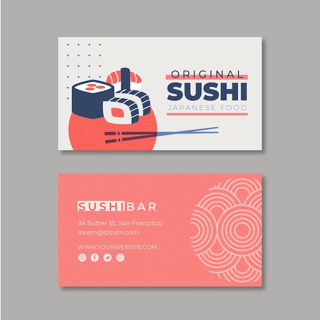 Plantilla de tarjeta de visita horizontal para restaurante de sushi