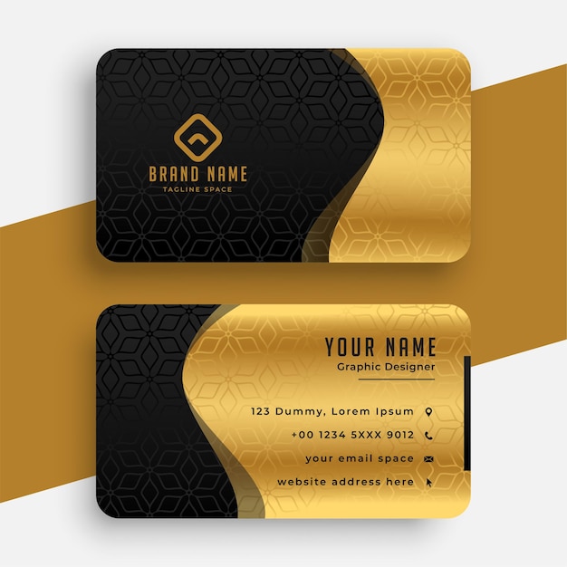 Plantilla de tarjeta de visita ondulada premium negra dorada