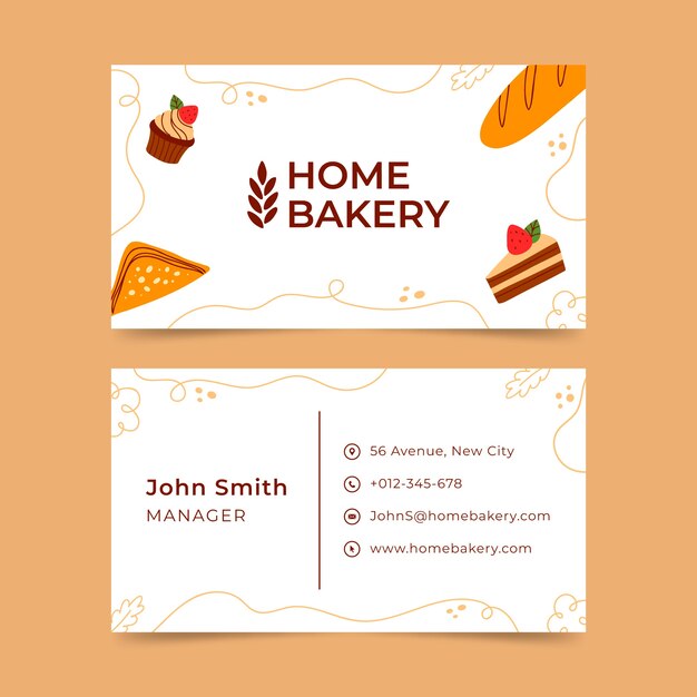 Plantilla de tarjeta de visita de panadería de diseño plano