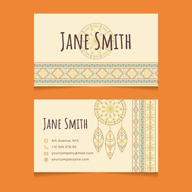 Plantilla de tarjeta de visita plana horizontal boho