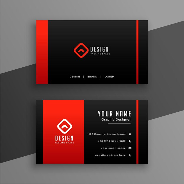 plantilla de tarjeta de visita profesional de dos caras en color rojo y negro