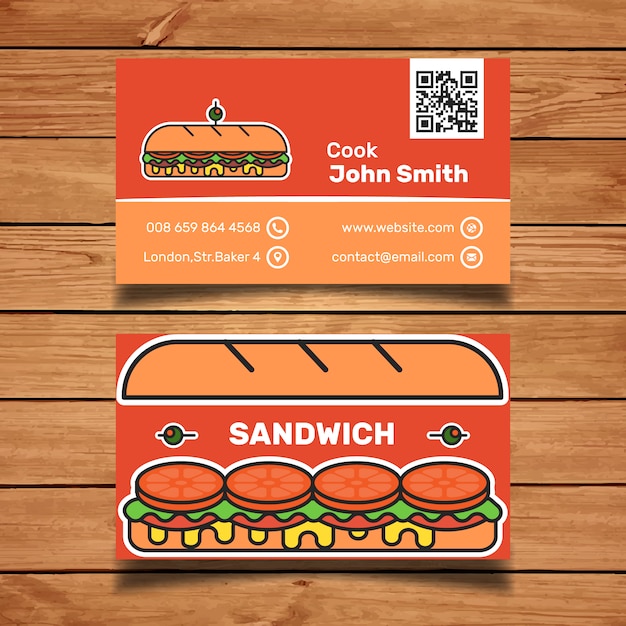 Vector gratuito plantilla de tarjeta de visita con sandwich