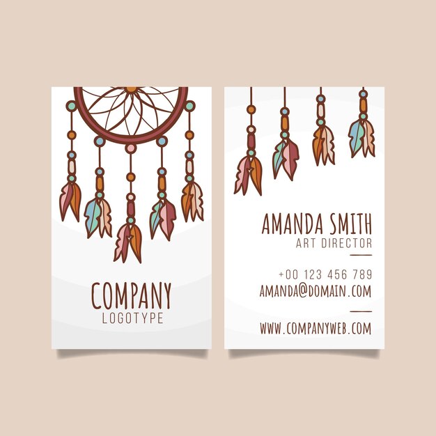 Plantilla de tarjeta de visita vertical boho dibujada a mano