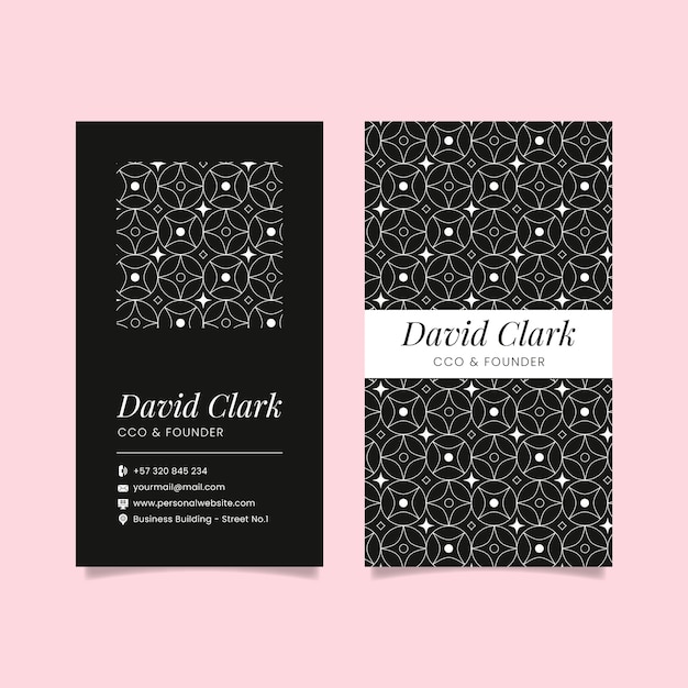 Plantilla de tarjeta de visita vertical de doble cara monocromática geométrica plana