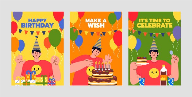 Plantilla de tarjetas de cumpleaños hombre dibujadas a mano
