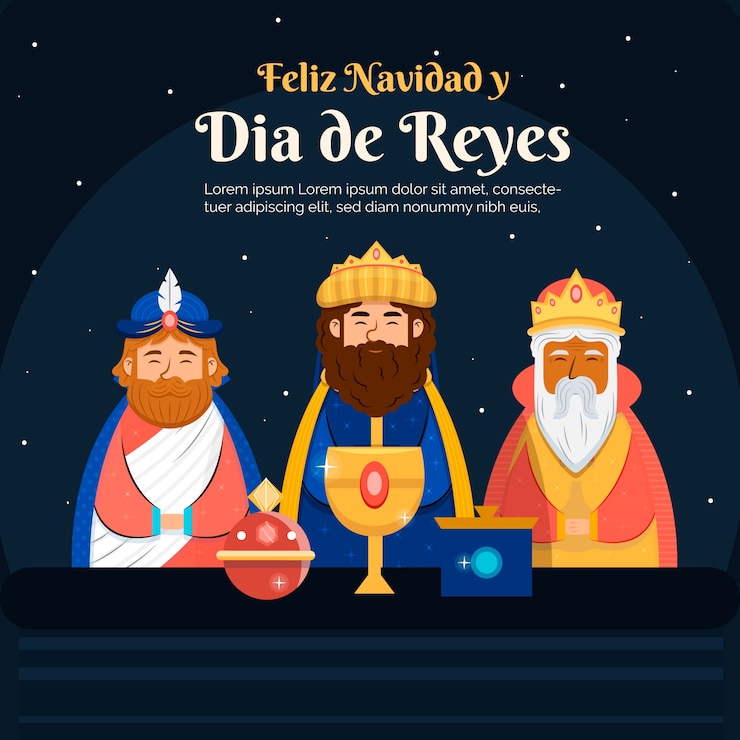 Vector gratuito plantilla de tarjetas de felicitación de flat feliz navidad reyes magos