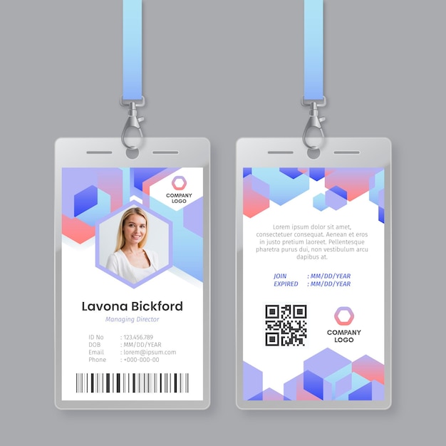 plantilla de tarjetas de identificación abstractas con foto
