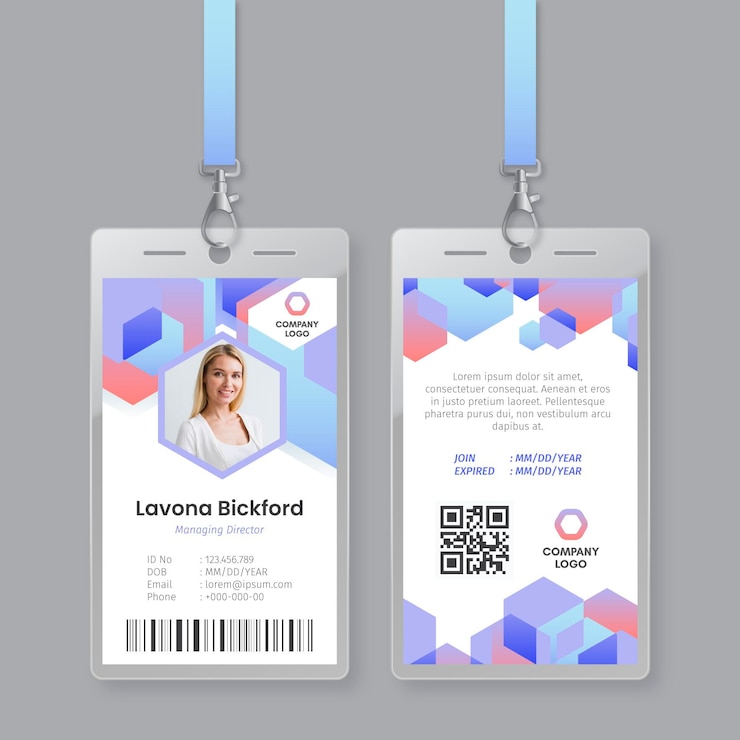 plantilla de tarjetas de identificación abstractas con foto