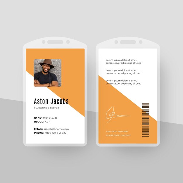 Plantilla de tarjetas de identificación de estilo minimalista con foto