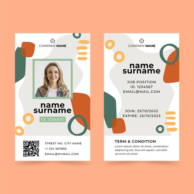 Plantilla de tarjetas de identificación geométricas abstractas de diseño plano