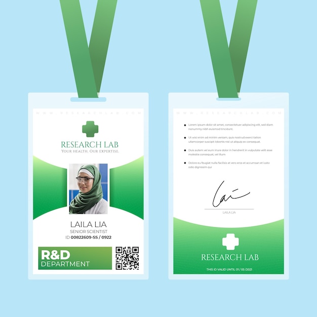 Vector gratuito plantilla de tarjetas de identificación verde de diseño abstracto