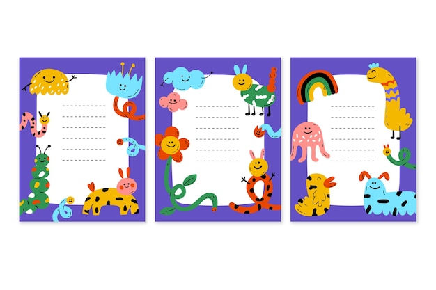 Vector gratuito plantilla de tarjetas infantiles dibujadas a mano