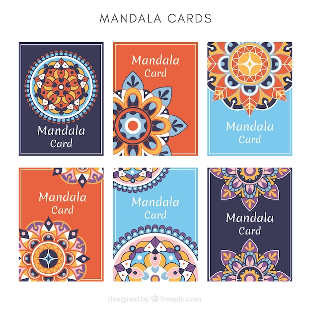 Plantilla de tarjetas de mandala azul y naranja