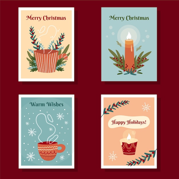 Vector gratuito plantilla de tarjetas de navidad dibujadas a mano