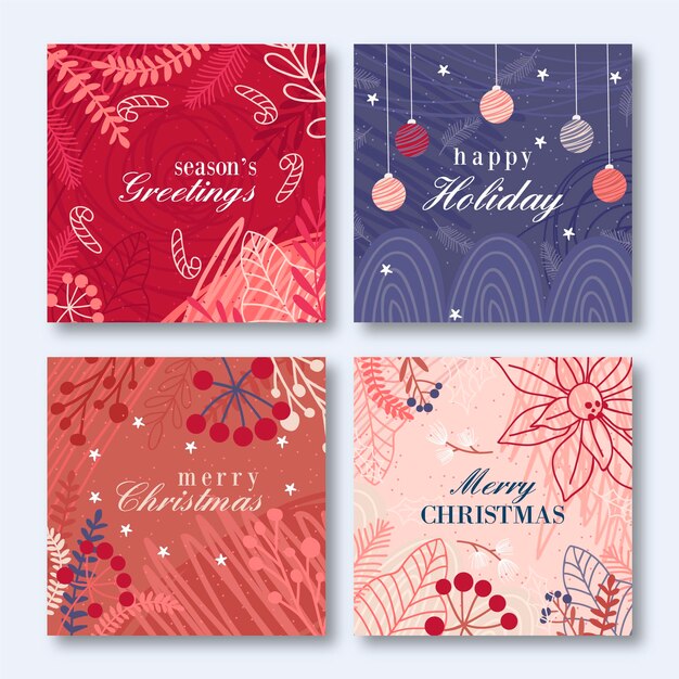 Plantilla de tarjetas de navidad dibujadas a mano