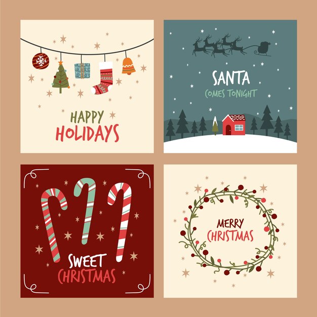 Plantilla de tarjetas de navidad dibujadas a mano
