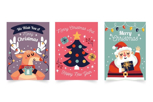 Plantilla de tarjetas de navidad dibujadas a mano